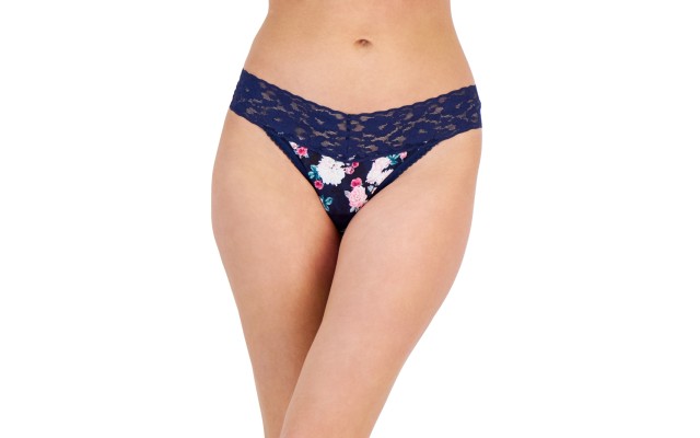  Women’s Lace-Trim Thong Underwear, Navy, XXL