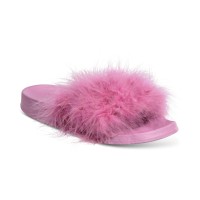 INC International Concepts Women’s Marabou Pool Slides, Mountain Lavender, Large