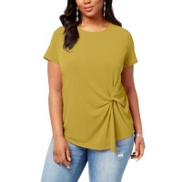 INC International Concepts Women’s Plus Size Twisted Asymmetrical Pullover Blouse Tops, Polished Gold, 3X Plus