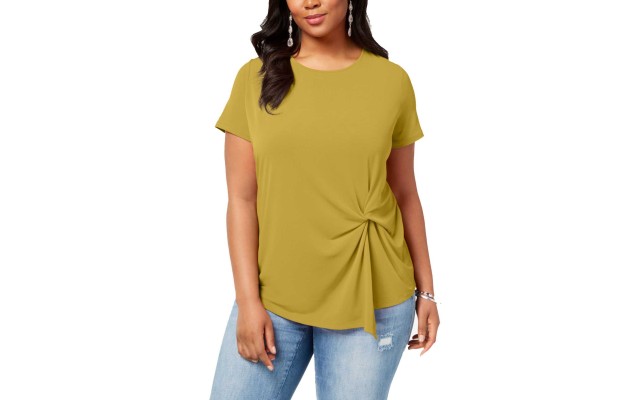  Women’s Plus Size Twisted Asymmetrical Pullover Blouse Tops, Polished Gold, 3X Plus
