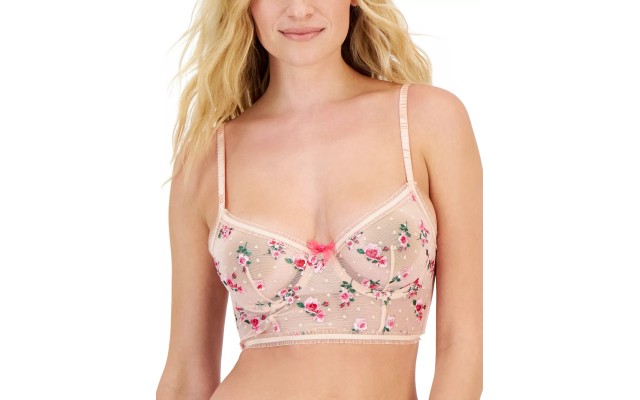  Women’s Rose Embroidered Bustier, Pink, Medium