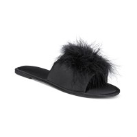 INC International Concepts Women’s Satin Pom Slide Boxed Slippers, Deep Black, X-Large