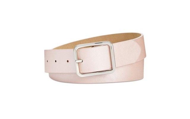 INC International Concepts Womens Shimmer Faux Leather Casual Belt (Blush, Large)