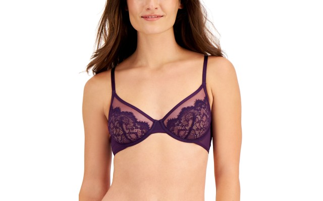  Womens Underwire Lace Bra, Purple, Small