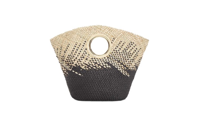 Straw Open HandleHandBag  Tote (Black)