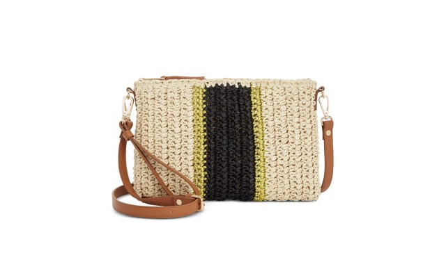 Tropical Straw  Handbag Crossbody (Black/Beige)