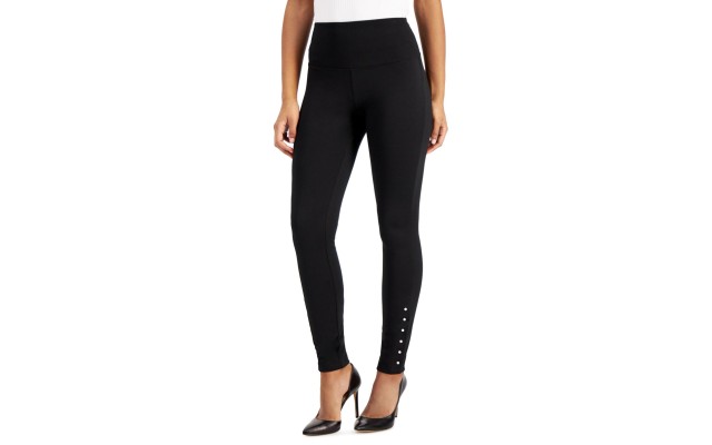 Inc Pearl-Edge Ponte-Knit Leggings, Black, X-Small