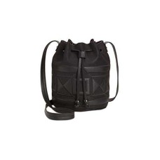 INC Womens Four Corners Faux Leather Embroidered Bucket Handbag, Black, Medium