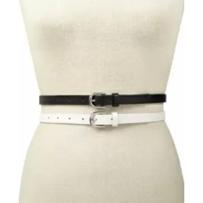 INCInternational Concepts Womens 2-for-1 Embossed Solid Belt (White/Black, L)