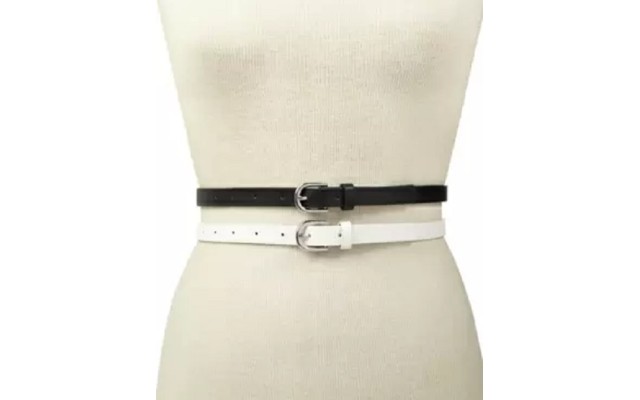 INCInternational Concepts Womens 2-for-1 Embossed Solid Belt (White/Black, L)