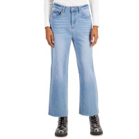 Indigo Saints Womens Raw-Hem Wide-Leg Jeans, Light Blue/32