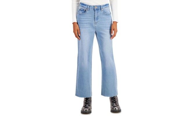  Womens Raw-Hem Wide-Leg Jeans, Light Blue/32