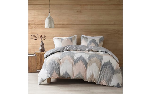  Alpine 3 Piece Cotton Chevron Print Duvet Cover Mini Set, Full/Queen, Pink