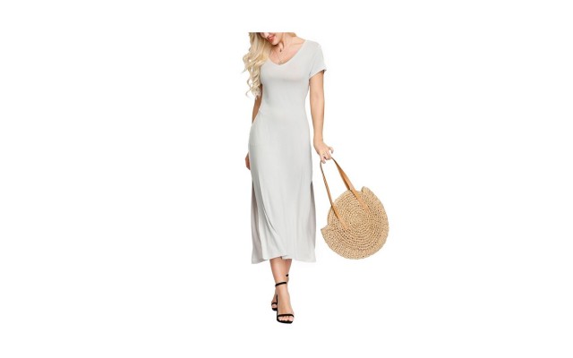  Women’s Double V- Neck Dress, Gray, Large
