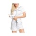  Women’s Short Sleeve Notch Collar Pajama Top and Short Set, White, X-Large