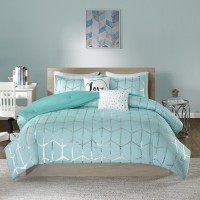 Intelligent Design Raina Metallic 4-Pc. Comforter Set, Twin/Twin Xl – Aqua/Silver