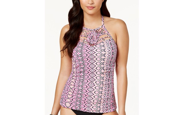  Cabo Sands Printed High-Neck Tankini Top, Pink, 6