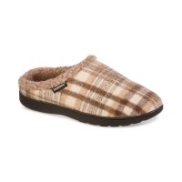 isotoner Mens Flanel Indoor/Outdoor Slide Slippers, Taupe 8-9 Medium
