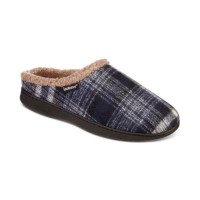 Isotoner Men’s Plaid Hoodback Slipper – Navy/Blue, Medium