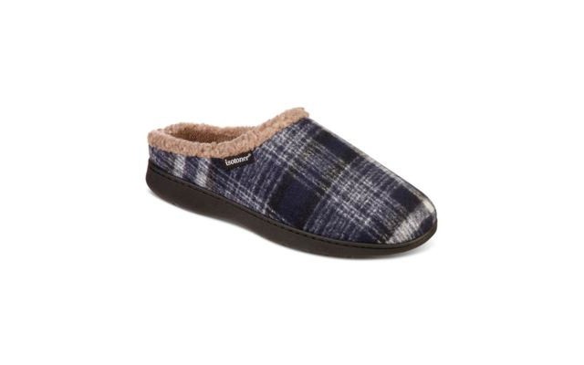  Men’s Plaid Hoodback Slipper – Navy/Blue, Medium