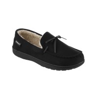 Isotoner Signature Men’s Memory Foam Microsuede Nigel Moccasin Slippers, Black, Medium (8-9)
