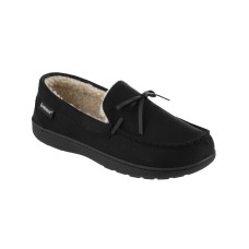 Isotoner Signature Men’s Memory Foam Microsuede Nigel Moccasin Slippers, Black, Medium (8-9)