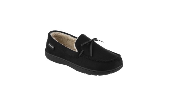  Signature Men’s Memory Foam Microsuede Nigel Moccasin Slippers, Black, XX-Large (13-14)