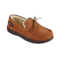 Isotoner Signature Men’s Memory Foam Microsuede Nigel Moccasin Slippers – Cognac, Medium (8-9)