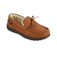 Isotoner Signature Men’s Memory Foam Microsuede Nigel Moccasin Slippers – Cognac, Medium (8-9)