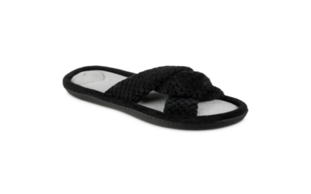  Signature Women’s Popcorn Eco Microterry Slide Slippers with Memory Foa, Black, 8-9