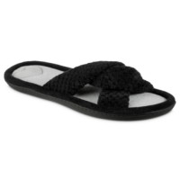Isotoner Signature Women’s Popcorn Eco Microterry Slide Slippers with Memory Foa, Black, 9-10