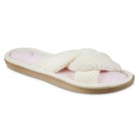 Isotoner Signature Women’s Popcorn Eco Microterry Slide Slippers with Memory Foa, White, 6-7