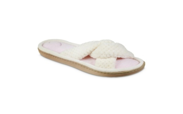 Signature Women’s Popcorn Eco Microterry Slide Slippers with Memory Foa, White, 6-7