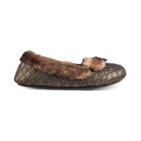 Isotoner Signature Women’s Metallic Quilted Monica Moccasin Slippers, Gold, Medium