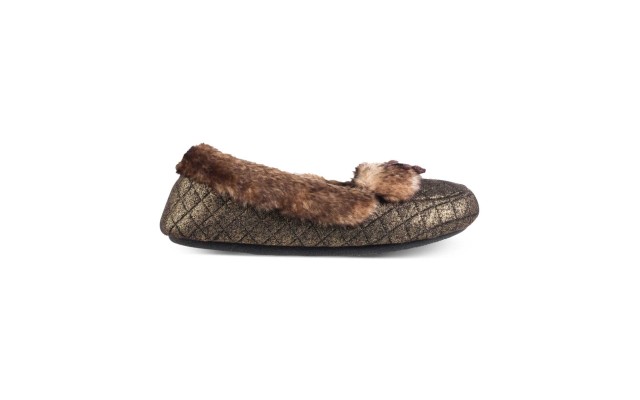  Signature Women’s Metallic Quilted Monica Moccasin Slippers, Gold, Medium