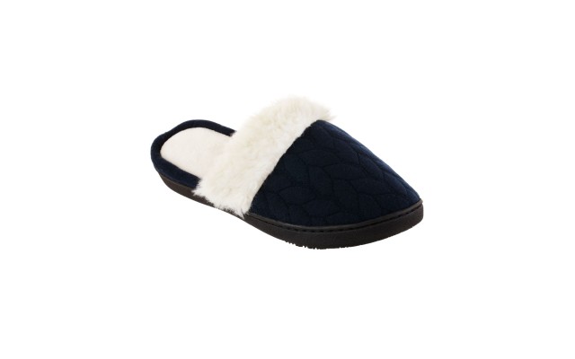 Isotoner Women’s Textured Jersey Knot Ansley Comfort Clog Slippers, Navy, Medium