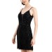  Womens Sequin Sleeveless Mini Dress, Black/M