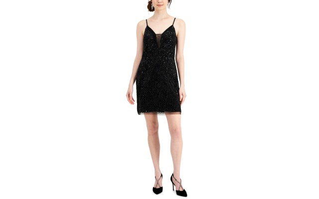  Womens Sequin Sleeveless Mini Dress, Black/M