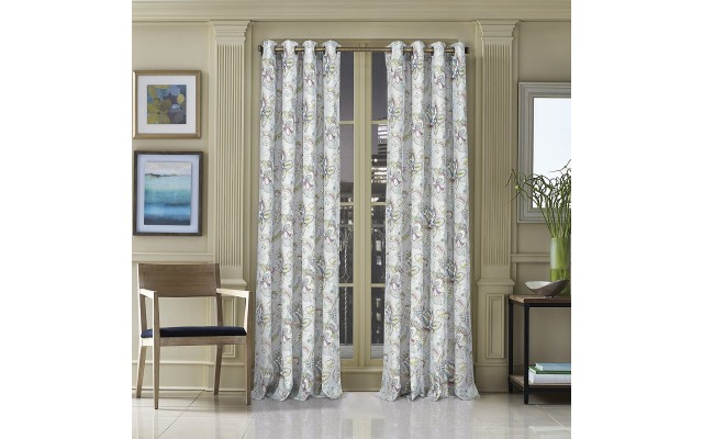  Pristina Floral-Paisley Grommet Curtain Panel, 50×95, Gray