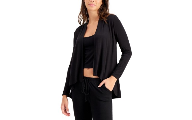  Womens Super Soft Loungewear Duster, Black, Large