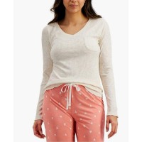 Jenni by Jennifer Moore Womens Long Sleeve V-Neck Rib Knit Pajama Top, Heather Dune, X-Small