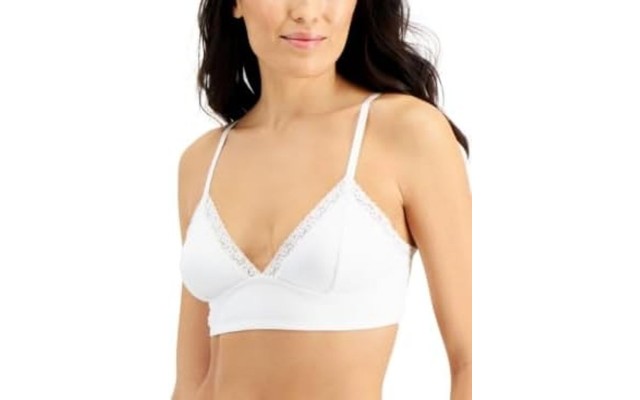  On Repeat Wide Lace Bralette, White, Small