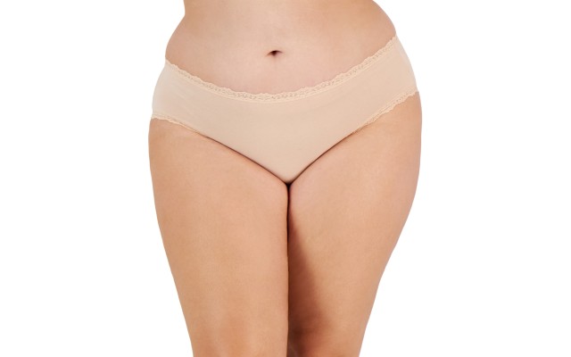  Plus Size Lace-Trim Hipster Underwear, Beige, 3X
