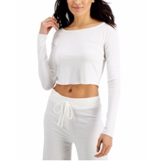 Jenni Rib-Knit Long Sleeve Sleep Crop Tops