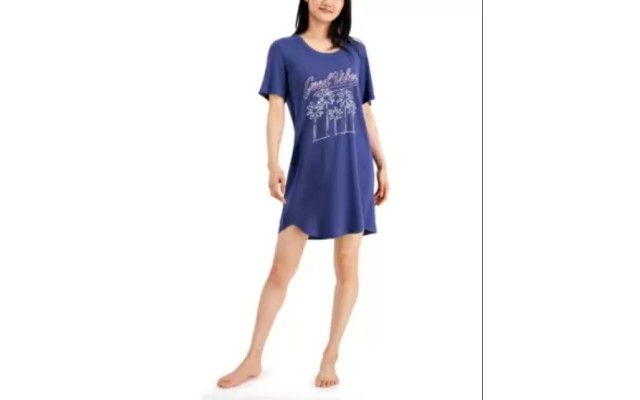 Jenni Short Sleeve Printed Sleep Shirt, Blue, Large
