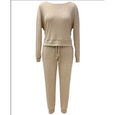 Jenni Waffle Knit Pajama Set, Beige, X-Large