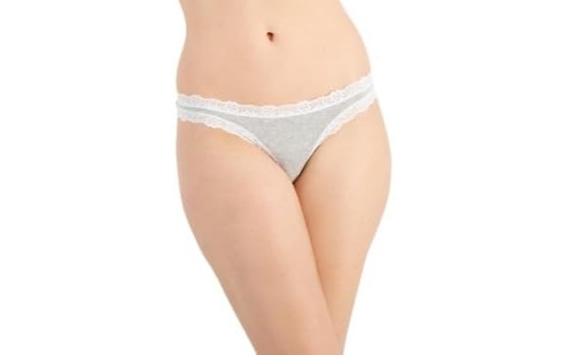  Women s Lace-Trim Thong, Grey, Medium