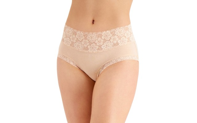  Women’s Wide-Lace-Waist Thong Underwears, Beige, Medium