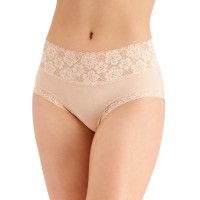 Jenni Women’s Wide-Lace-Waist Thong Underwears, Beige, Small