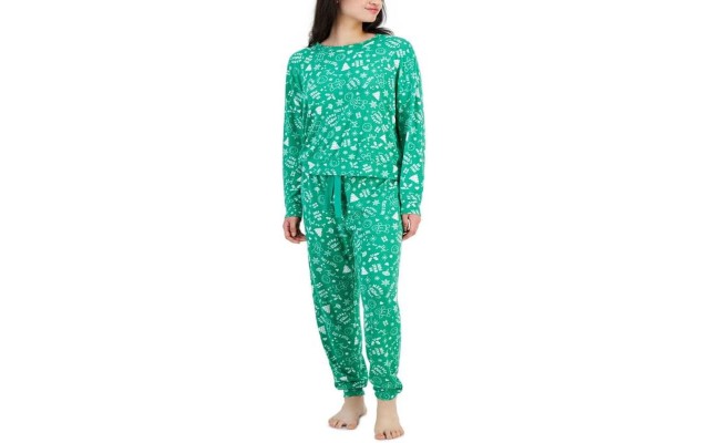  Women’s 2-Pc. Long-Sleeve Packaged Pajamas Set, Green, X-Large